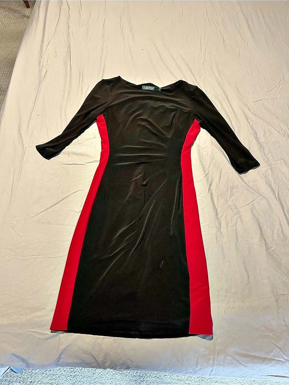 Lauren Ralph Lauren Black and Red Colorblock Sheath Dress Black & Red Colorblock